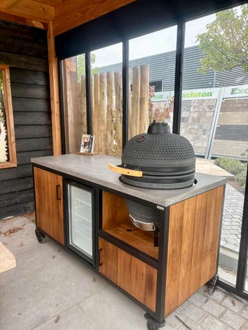 buitenkeuken staal eiken kamado Green egg the bastard Luxe, Houtskool, Vrijstaand, Nieuw, Mb industrial living 