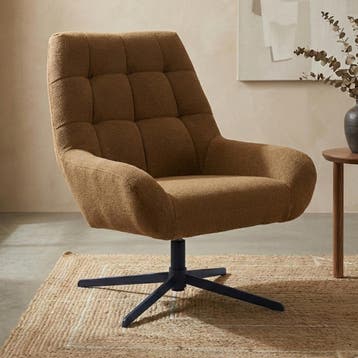 *WOONWINKEL* Draaibare Fauteuil Caramel Boucle, Verzenden, Nieuw, Stof