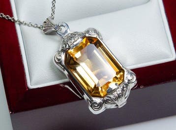 - 900 zilver - 12,00 ct natuurlijk citrien - Ketting met, Antiek en Kunst