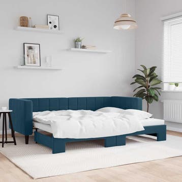 vidaXL Slaapbank met onderschuifbed 80x200 cm fluweel blauw, Huis en Inrichting, Eenpersoons, Nieuw, 80 cm, 200 cm