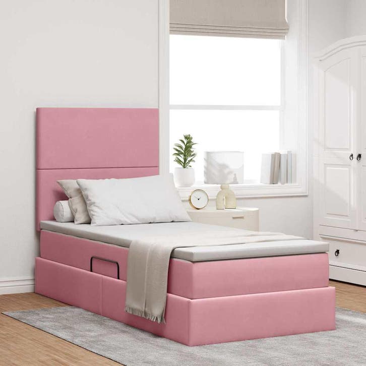 vidaXL Opslag bed met matras met matras Roze 90 x 200 cm, Huis en Inrichting, Slaapkamer | Bedden, Nieuw, Stof, Verzenden