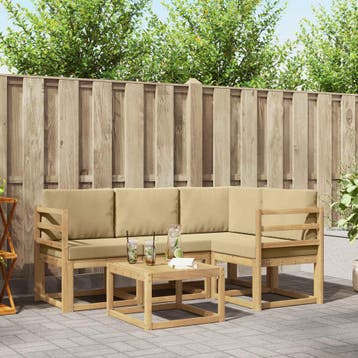vidaXL Buiten bankenset 5 st 4-zits Wit en Beige, Verzenden, Nieuw
