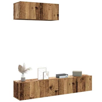 vidaXL 3-delig Tv-meubelset wandmontage bewerkt hout oud, Verzenden, Nieuw, Overige houtsoorten