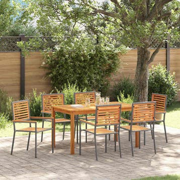 vidaXL Tuin eettafelset 7 st Grijs Massief Acaciahout, Verzenden, Nieuw, 7 zitplaatsen