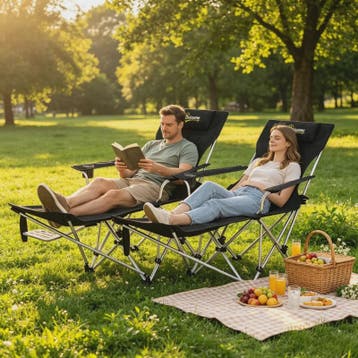 Set van 2 Zwarte Klapstoelen - Camping, Vissen, Strand - Met, Verzenden, Nieuw