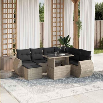 vidaXL 8-delige Loungeset met kussens poly rattan lichtgrijs, Verzenden, Nieuw, Loungeset