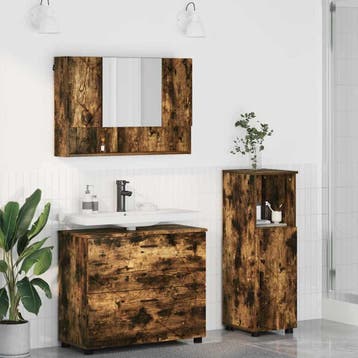 vidaXL Badkamermeubelset 3 st Gerookt eiken Bewerkt hout en, Verzenden, Nieuw, Overige typen