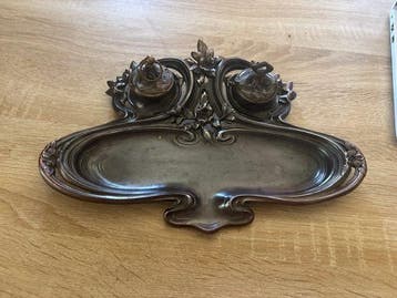 jugendstil - Inktpot - jugendstil - Zinklegering, Antiek en Kunst