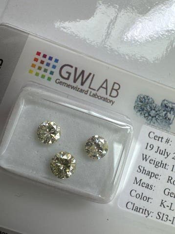 Zonder minimumprijs - 3 pcs Diamant (Natuurlijk) - 1.12 ct -, Nieuw