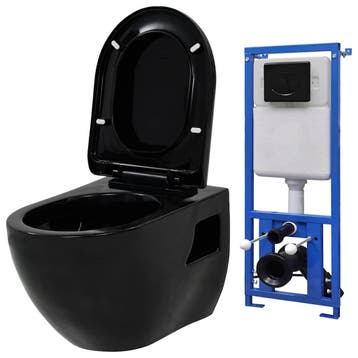 vidaXL Hangend toilet met verborgen stortbak keramiek zwart, Doe-het-zelf en Verbouw, Verzenden, Nieuw