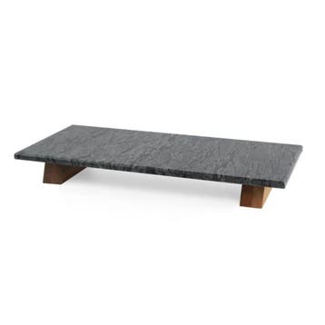Sier Marmeren Serveerplank Zwart met Houten Voet 40x20cm, Verzenden, Nieuw