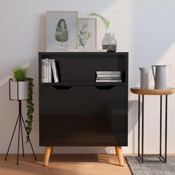 vidaXL Dressoir 60x30x72 cm bewerkt hout hoogglans zwart, Verzenden, Nieuw, 50 tot 100 cm, 25 tot 50 cm