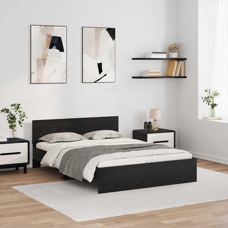 vidaXL Bedframe met hoofdeinde Zwart Eiken 160 x 200 cm, Huis en Inrichting, Slaapkamer | Bedden, Zwart, Nieuw, Hout, Verzenden
