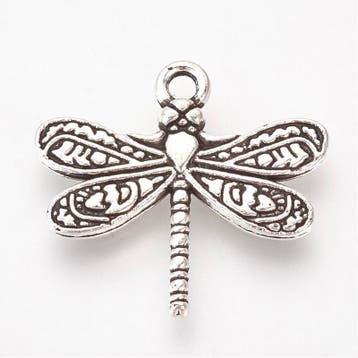 6 x metalen bedel Libelle antiek zilver kleur 19 x 21 x 3..., Ophalen of Verzenden, Nieuw, Bedel