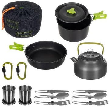 Camping Outdoor Kookset 17-delig inclusief fluitketel, Ophalen of Verzenden, Nieuw