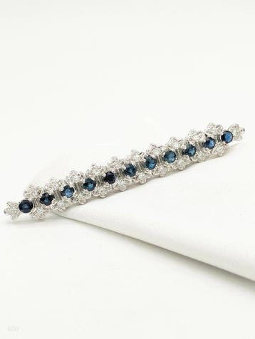 Broche - 18 karaat Witgoud Saffier - Diamant