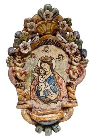 Wijwatervat - 20e eeuw - Madonna met kind - 30 cm