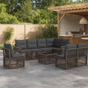 vidaXL Tuinbankenset 9 pcs Grijs en Donkergrijs poly rattan, Tuin en Terras, Verzenden, Nieuw, Meer dan 8 zitplaatsen