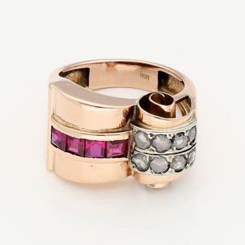 Ring - 14 karaat Roségoud Robijn - Diamant, Nieuw