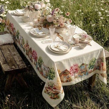 AA150 - Ambachtelijk Gobelin Tafellaken “Garden House” -