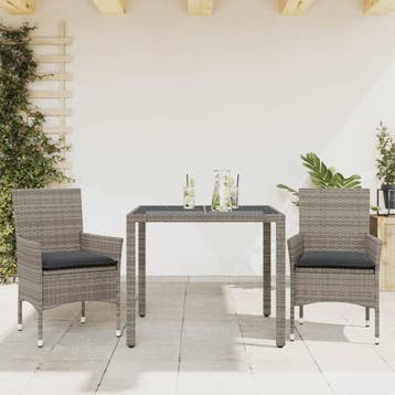 vidaXL 3-delige Tuinset met kussens poly rattan en glas, Verzenden, Nieuw, 2 zitplaatsen, Tuinset