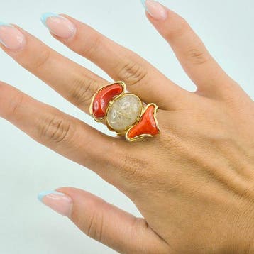Zilver, Verguld Ring - CORALLO MEDITERRANEO