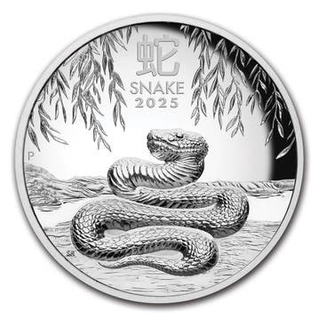 Lunar III - Proof High Relief - Year of the Snake - 5 oz, Postzegels en Munten, Verzenden, Losse munt, Zilver