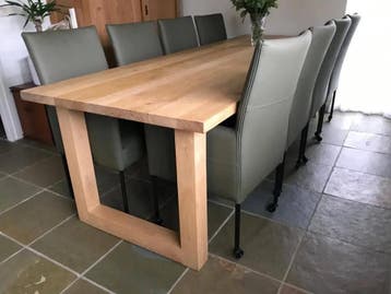 Set van 6 grijze leren eetkamerstoelen - met wieltjes en, Huis en Inrichting, Ophalen of Verzenden, Nieuw, Leer