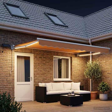 vidaXL Handbediende luifel met LEDs Zand 100% Polyester en, Verzenden, Nieuw