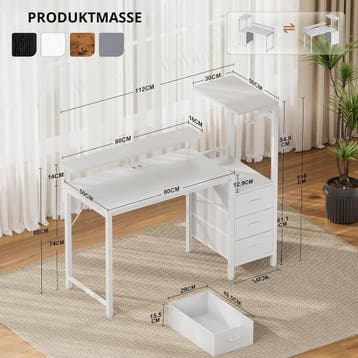 Gaming bureau - Gaming desk - Gaming tafel - 112x50 cm - Wit, Verzenden, Zo goed als nieuw