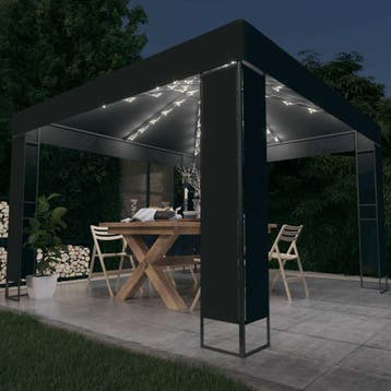 vidaXL Prieel met dubbel dak en LED-lichtslinger 3x3 m, Tuin en Terras, Verzenden, Nieuw