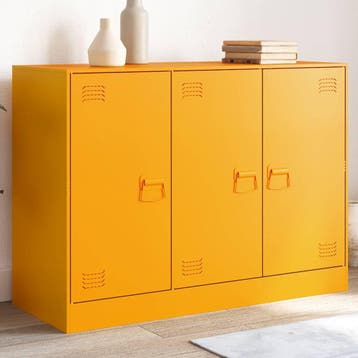 vidaXL Dressoir 99x39x73 cm staal mosterdgeel, Verzenden, Nieuw, 50 tot 100 cm, Metaal