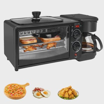 3-in-1 Ontbijt Machine: Oven, Koffiezetter & Grillpan - Comp, Verzenden, Nieuw
