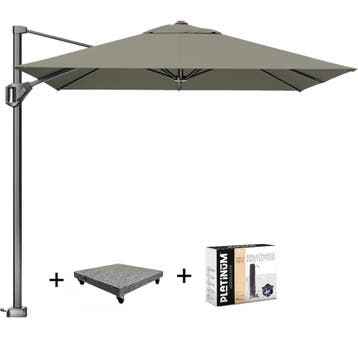 Voyager T1 zweefparasol 250x250 cm taupe met 90KG voet en, Tuin en Terras, Parasols, Ophalen of Verzenden, Nieuw