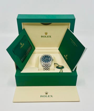 Rolex Datejust 41 - Blue Dial -126300 - Iced Out - Diamonds, Staal, Polshorloge, Nieuw, Rolex