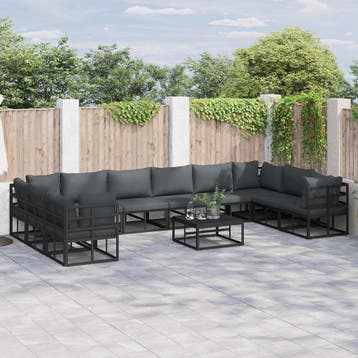 vidaXL Tuinbankenset 10 st Zwart Aluminium, Verzenden, Nieuw, Aluminium, Meer dan 8 zitplaatsen