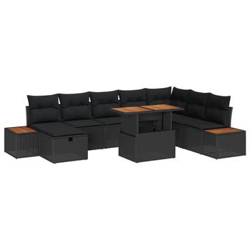 vidaXL Tuinbankenset 9 st Zwart poly rattan, Verzenden, Nieuw, Meer dan 8 zitplaatsen
