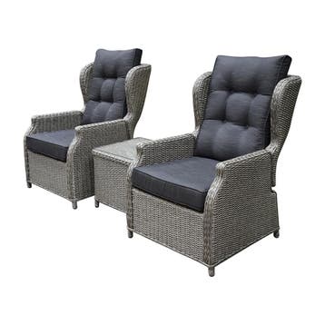 Toscane XL lounge balkonset verstelbaar 3-delig grijs, Tuin en Terras, Ophalen of Verzenden, Nieuw, Wicker