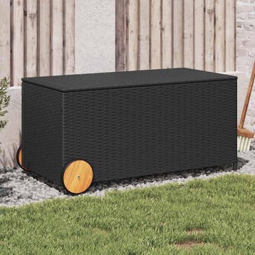 vidaXL Tuinbox met wielen 190 L poly rattan zwart, Verzenden, Nieuw