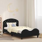 vidaXL Bedframe voor kinderen met hoofdbord Zwart 90 x 200, Verzenden, Nieuw, Zwart, Stof
