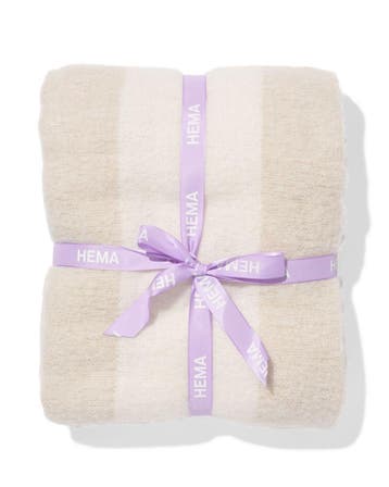 HEMA Plaid 130x150cm wollook strepen beige laag geprijsd, Verzenden, Nieuw