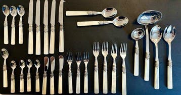 Bestekset (29) - RVS 18/10, metaal, parelmoerachtig handvat