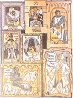 Jonge wijn in oude vaten op spotprent (lijst optie, Lithos), Verzenden