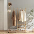 [en.casa] Bamboe kledingrek Ikaalinen op wielen 176x100x38 c, Huis en Inrichting, Kasten | Kledingkasten, Verzenden, Nieuw