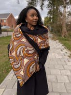 Warme Sjaal met Afrikaanse print Unisex - Oranje Veer, Kleding | Dames, Mutsen, Sjaals en Handschoenen, Ophalen of Verzenden, Nieuw