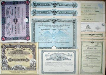 Hongarije. 20 x Hungarian Bonds + Stocks