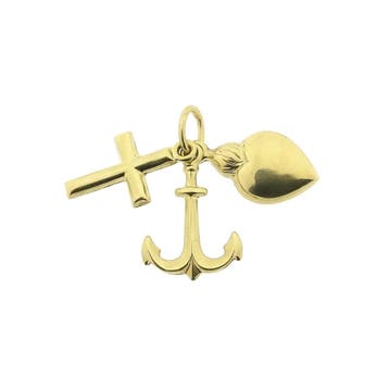 Gouden hanger; Geloof, hoop en liefde (Hanger of bedel), Ophalen of Verzenden, Gebruikt, Goud, Overige merken