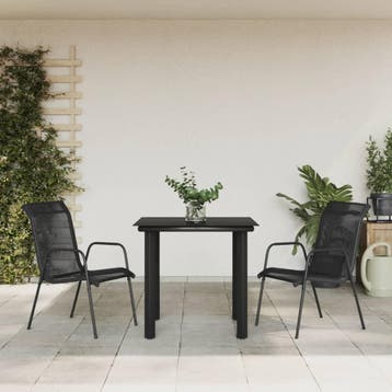 vidaXL 3-delige Tuinset textileen en staal zwart, 2 zitplaatsen, Verzenden, Nieuw, Rvs