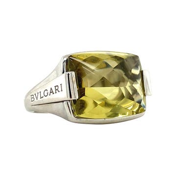 Witgouden Bvlgari statement ring met Yellow citrine lemon, Verzenden, Zo goed als nieuw, Goud