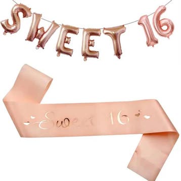 Sweet 16 sjerp met folie ballonnen slinger rosé goud, Verzenden, Nieuw, Versiering, Verjaardag
